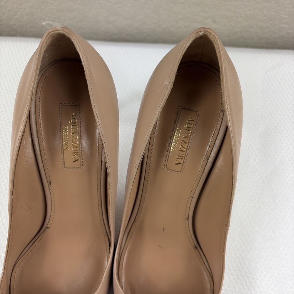 Aquazzura Leather Firenze Pumps Beige Size 39.5 Pointed Toe Heel - Picture 10 of 11